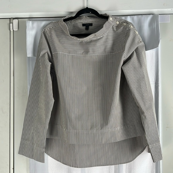 J. Crew Womens Funnelneck Striped Shirt Sz 12 Black & White Long Sleeve High Low - Picture 3 of 14